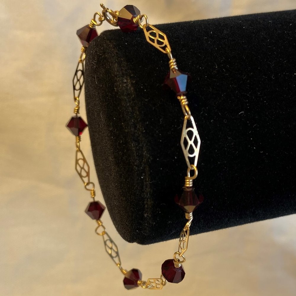 Delicate 14K GF & Ruby Swarovski Crystal Bracelet